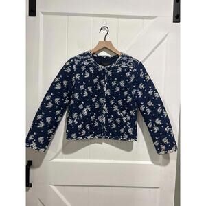 J.Crew Quilted Floral Indigo Jacket Size 2